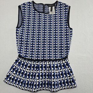 BCBG Max Azria Peplum Top Black Blue White Women's Size XS Knit